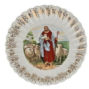 Vintage Religious Plates The Good Shepherd Last Supper 22Kt Gold